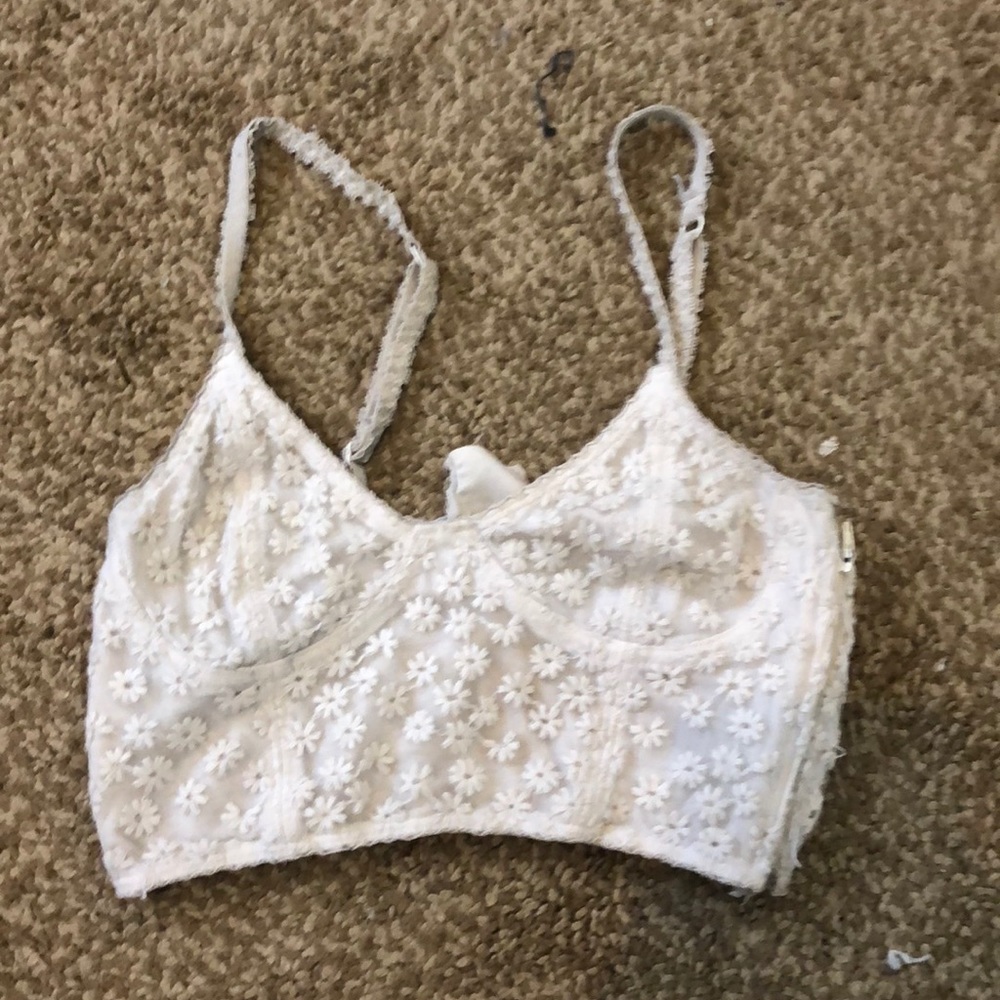 Urban Outfitters Embroidered Cream Crop Top